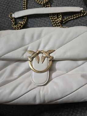 Pinko Maxi Puff Quilted Leather Love Birds Shoulder Bag white